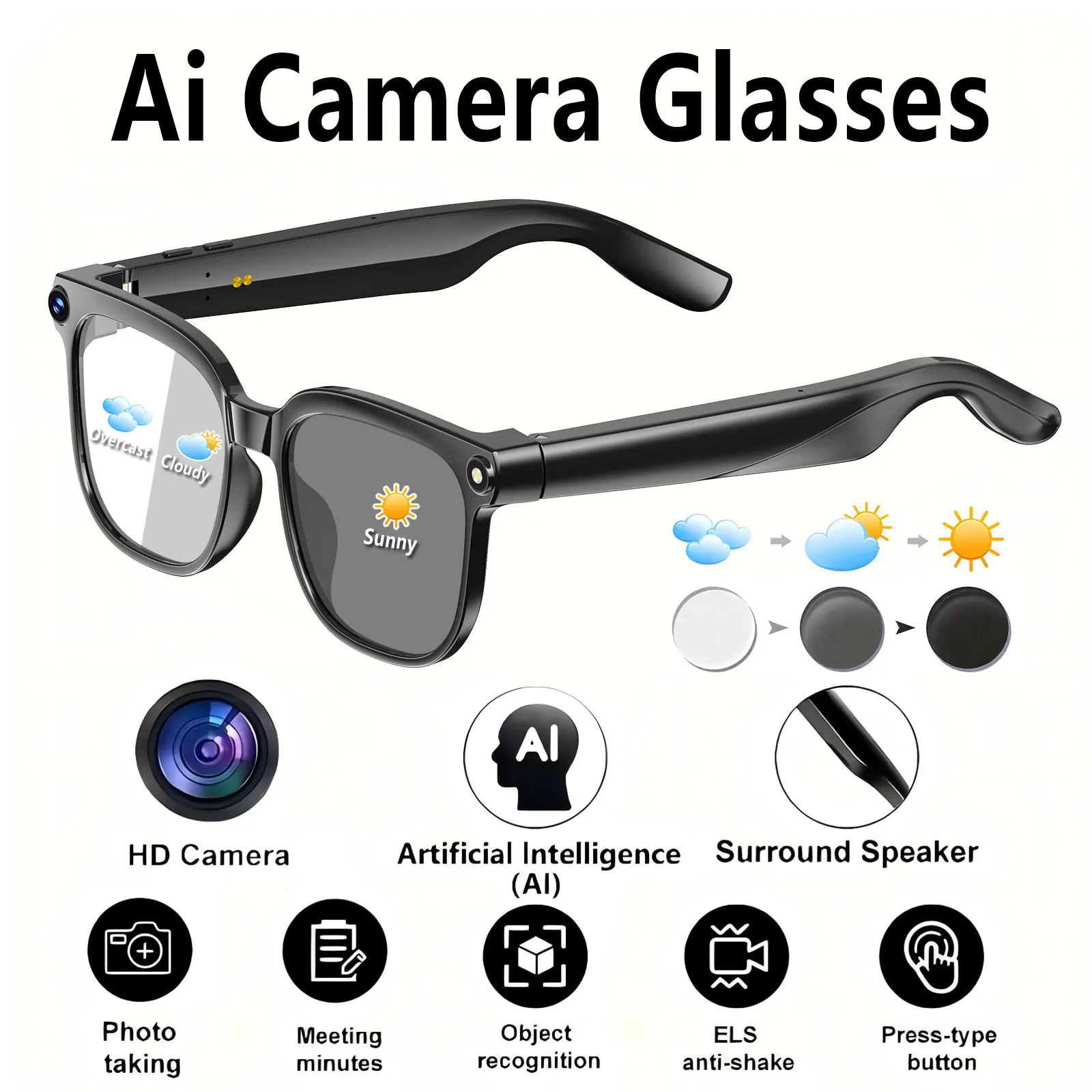 Camera video glasses, smart translation, object recognition via camera, Q&A interaction, Hi-Fi music, and high-definition calls.
Camera video glasses, smart translation, object recognition via camera, Q&A interaction, Hi-Fi music, and high-definition calls.