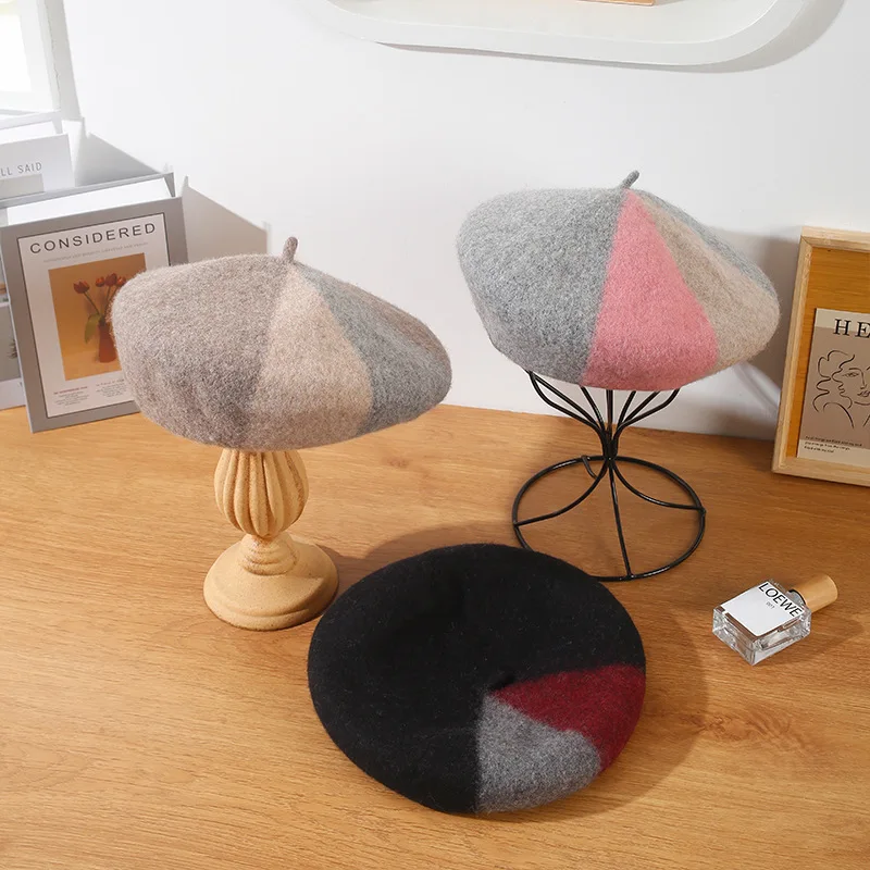 Autumn Winter New Color Blocked Wool Beret Artist Hat Fashion Versatile Warm women's Bud Hat Boina Chapeau Hats 4m772
Autumn Winter New Color Blocked Wool Beret Artist Hat Fashion Versatile Warm women's Bud Hat Boina Chapeau Hats 4m772