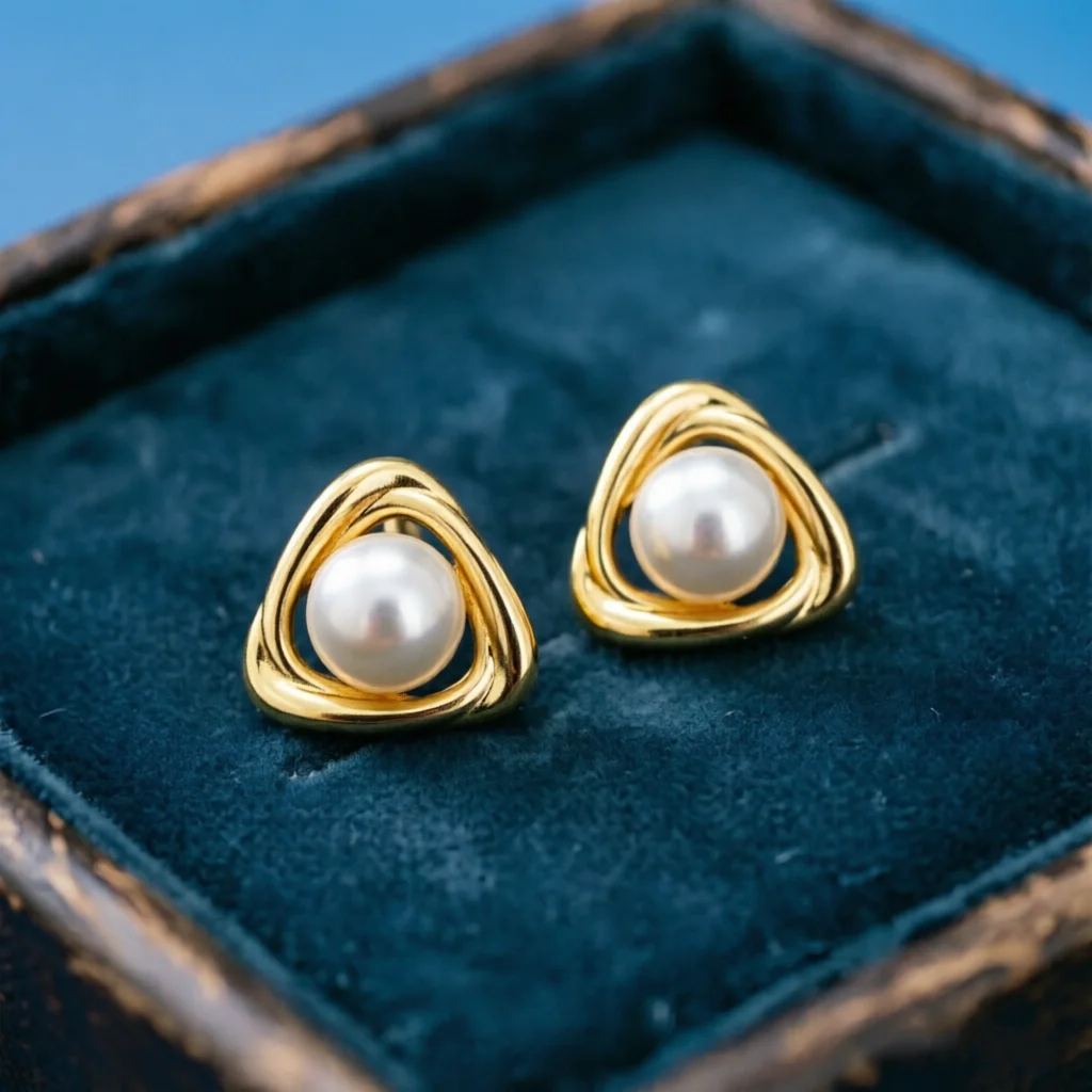 JY ZuBo Minimalist Twisted Triangle Pearl Earrings Gold Metal Frame Studs Fashion Jewelry for Women Anniversary Gift with Box
JY ZuBo Minimalist Twisted Triangle Pearl Earrings Gold Metal Frame Studs Fashion Jewelry for Women Anniversary Gift with Box
