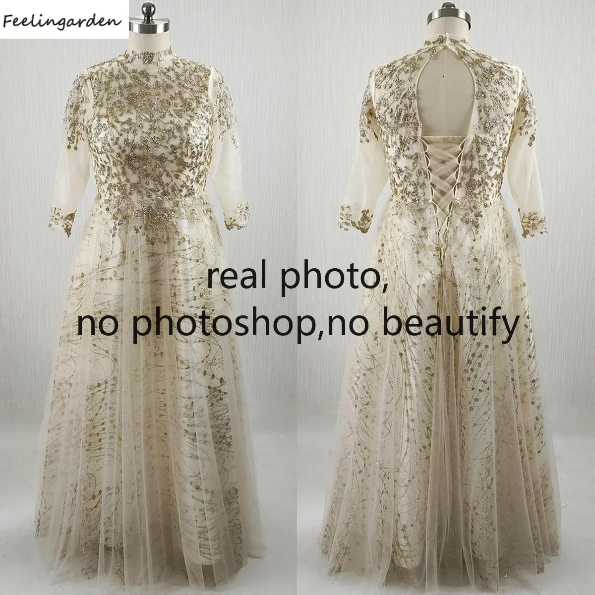 Feelingarden Customized Plus size Real Photo Evening Dresses Golden Glitters Half Sleeves A-line Floor Length Party Formal Gowns
Feelingarden Customized Plus size Real Photo Evening Dresses Golden Glitters Half Sleeves A-line Floor Length Party Formal Gowns