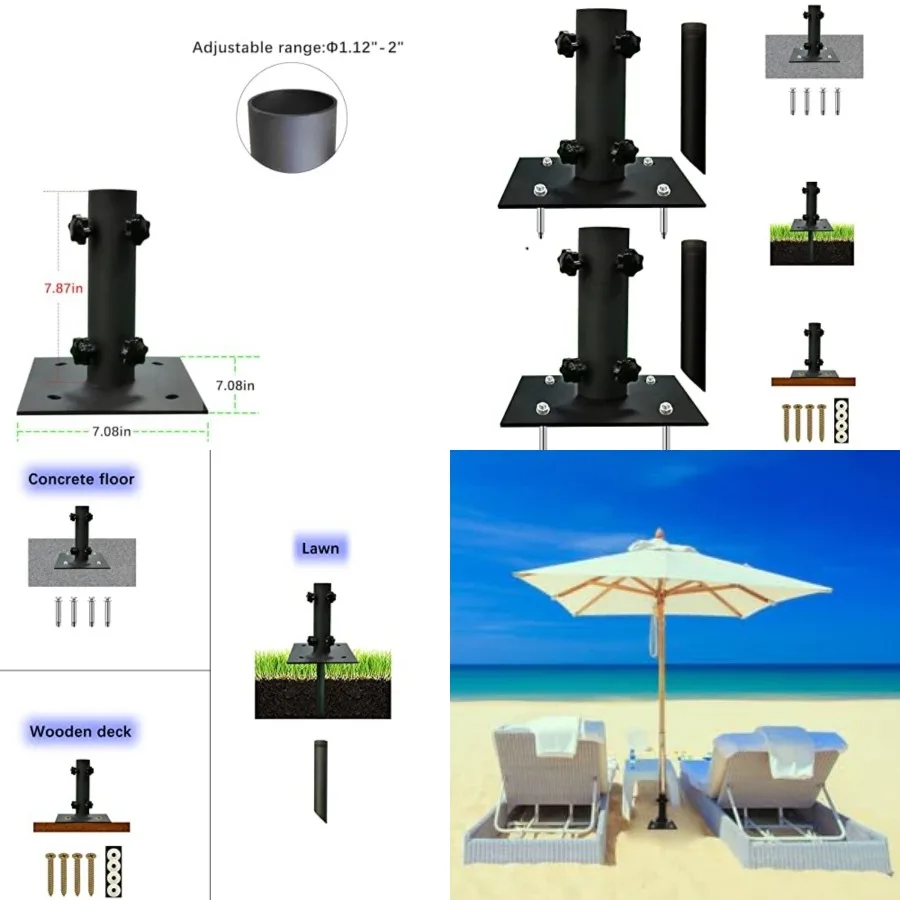 2 Pcs Patio Umbrella Stand Multifunctional, Lawn Design with Ground Spike Fixing, Easy to Carry, Table Umbrella Base for Multip
2 Pcs Patio Umbrella Stand Multifunctional, Lawn Design with Ground Spike Fixing, Easy to Carry, Table Umbrella Base for Multip