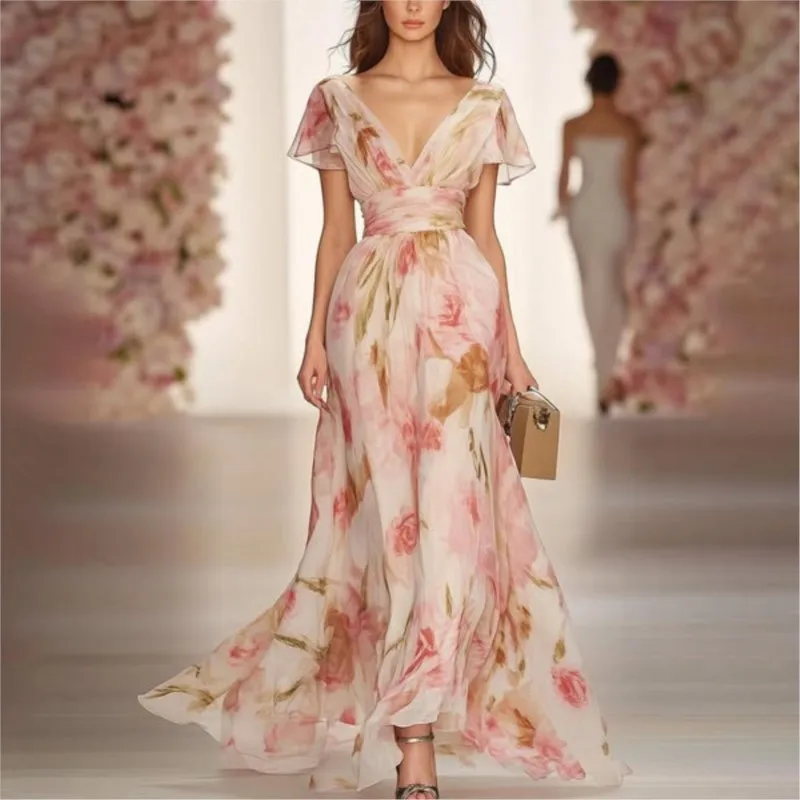 Fashion Boho Style Elegant Floral Print Long Dresses Woman V Neck High Waist Party Dress Summer Short Sleeve Zip Dress Vestido
Fashion Boho Style Elegant Floral Print Long Dresses Woman V Neck High Waist Party Dress Summer Short Sleeve Zip Dress Vestido