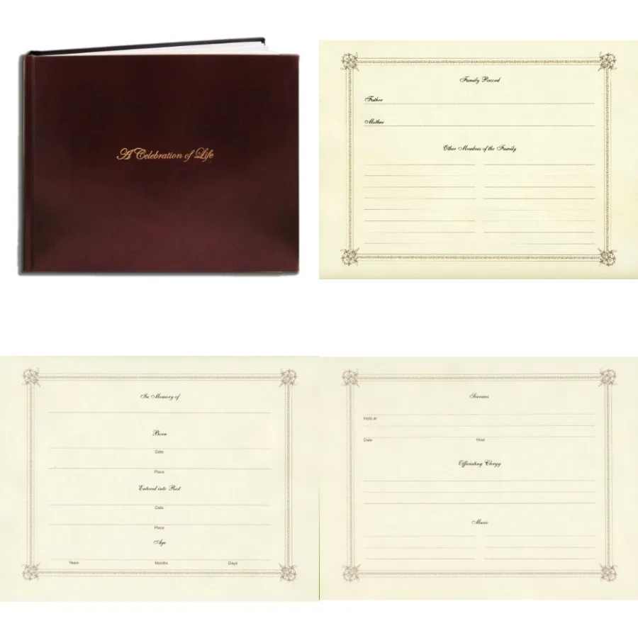 Funeral Guest Book ''A Celebration of Life''/ Bonded Leather Memorial Guest Books 48 Pages - 8 7/8'' x 7'',Section Sewn Hardbou
Funeral Guest Book ''A Celebration of Life''/ Bonded Leather Memorial Guest Books 48 Pages - 8 7/8'' x 7'',Section Sewn Hardbou