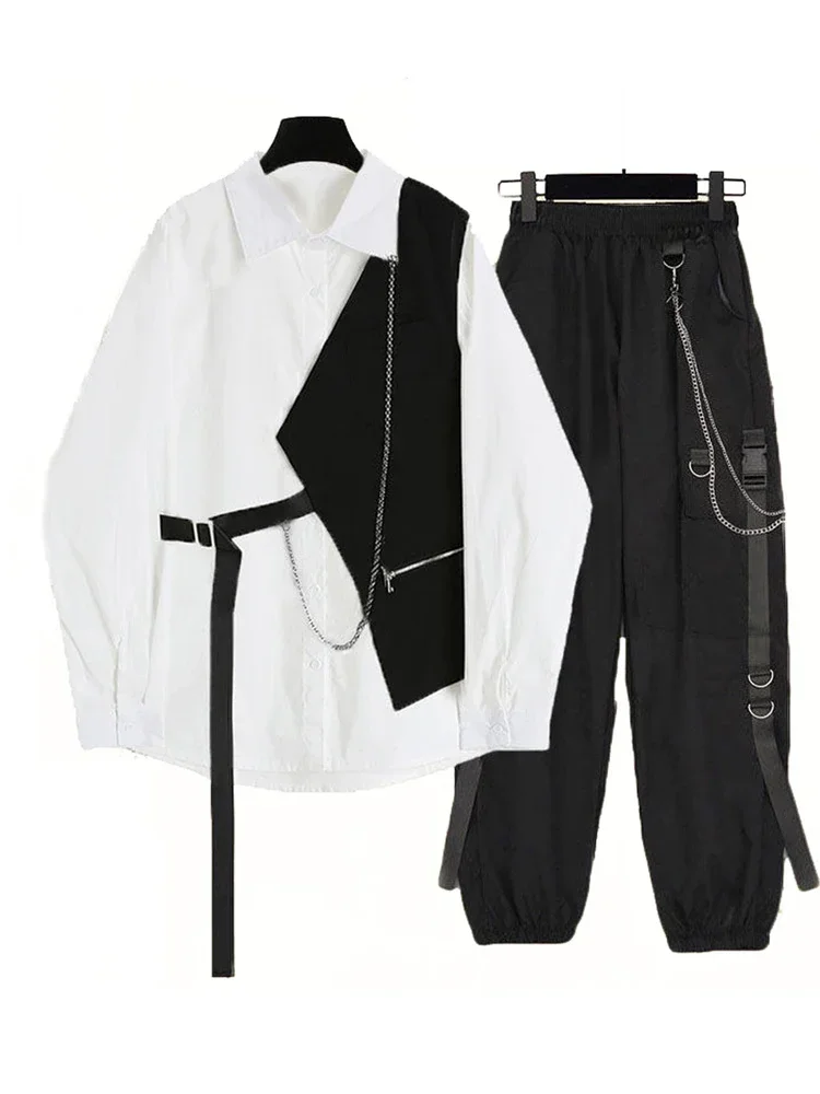 Harajuku BF Loose Ribbon Chian White Blouse+Vest+Chian Cargo Pants Spring Autumn 3 Piece Suit Set Unisex Streetwear Cargo Pants
Harajuku BF Loose Ribbon Chian White Blouse+Vest+Chian Cargo Pants Spring Autumn 3 Piece Suit Set Unisex Streetwear Cargo Pants