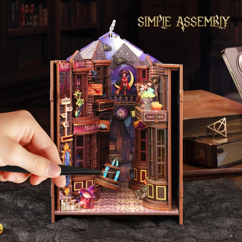 OUZEY Wooden Magic Alley Book Nook Shelf Insert DIY Model Kit With LED Light Bookend Miniature for Friends Birthday Gift
OUZEY Wooden Magic Alley Book Nook Shelf Insert DIY Model Kit With LED Light Bookend Miniature for Friends Birthday Gift