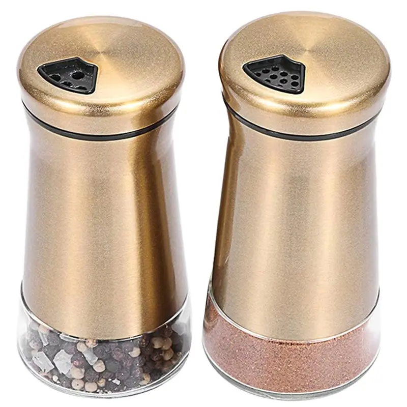 BHTS-Clear Bottom Salt And Pepper Shakers 2PCS Stainless Steel Bottle Containers With Copper Spice Jars Top
BHTS-Clear Bottom Salt And Pepper Shakers 2PCS Stainless Steel Bottle Containers With Copper Spice Jars Top