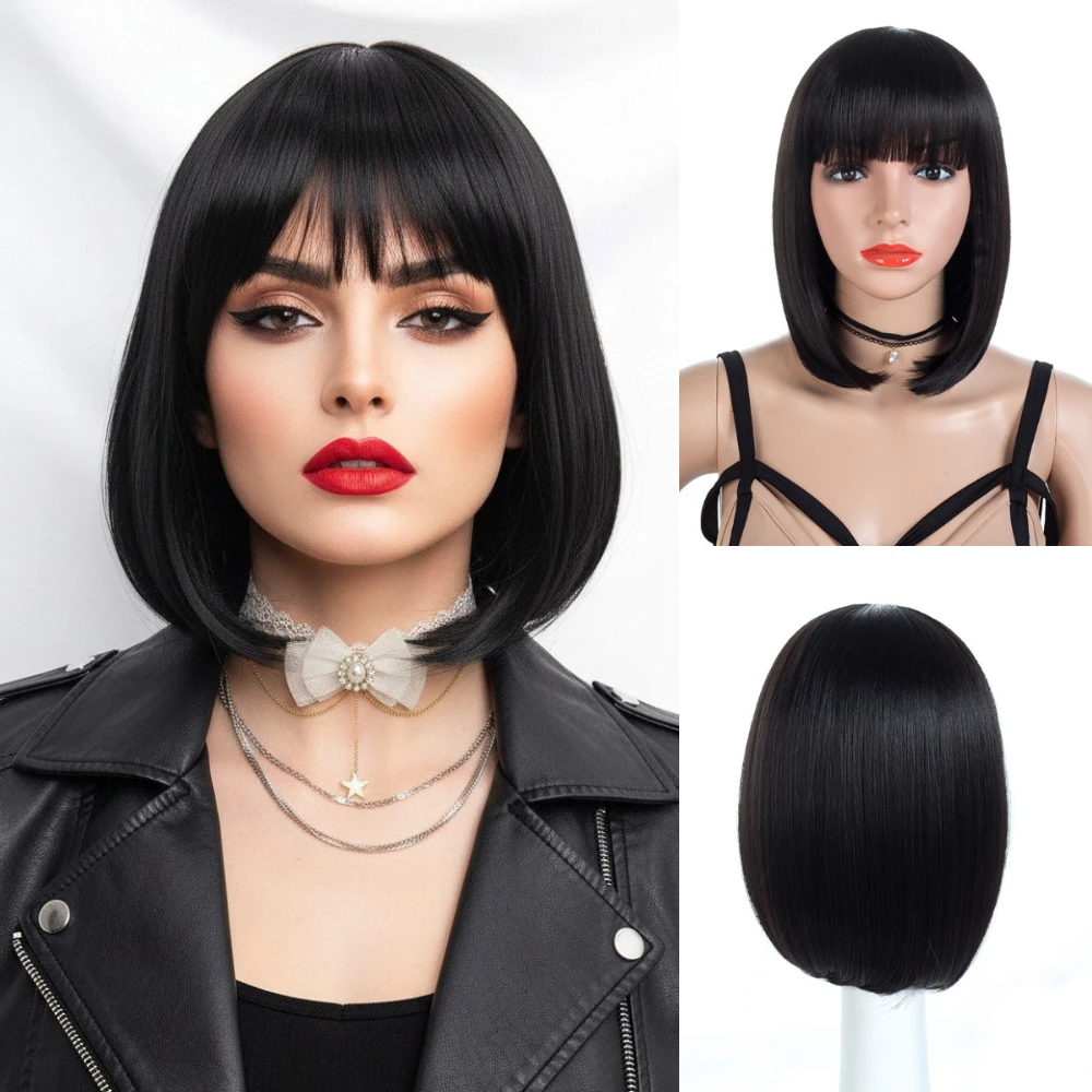 Short Straight Black Bob Wig with Bangs Synthetic Natural Daily Cosplay Use for Women
Short Straight Black Bob Wig with Bangs Synthetic Natural Daily Cosplay Use for Women