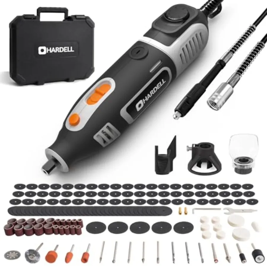 200W Corded Rotary Tool Kit with Flex Shaft 8000-40000 RPM, 6-Speed Adjustment 153Pcs Accessories for Crafting, Cutting, Sandin
200W Corded Rotary Tool Kit with Flex Shaft 8000-40000 RPM, 6-Speed Adjustment 153Pcs Accessories for Crafting, Cutting, Sandin