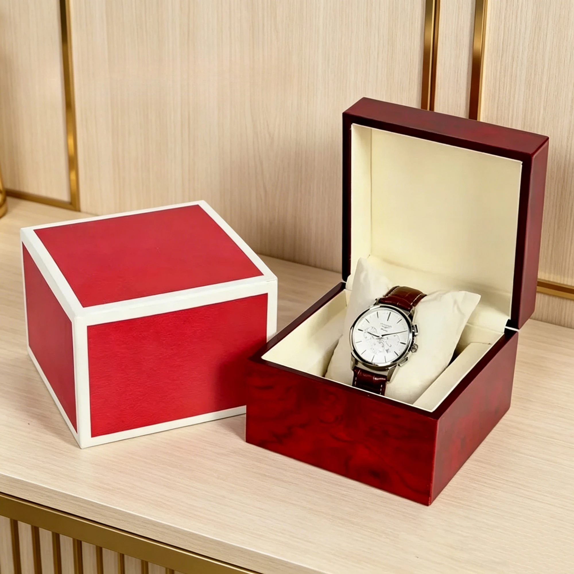 Luxury Red Wooden PU Leather Watch Box Gloss Single Watch Storage Display Case with Soft Pillow Elegant Gift Box for Men Women
Luxury Red Wooden PU Leather Watch Box Gloss Single Watch Storage Display Case with Soft Pillow Elegant Gift Box for Men Women