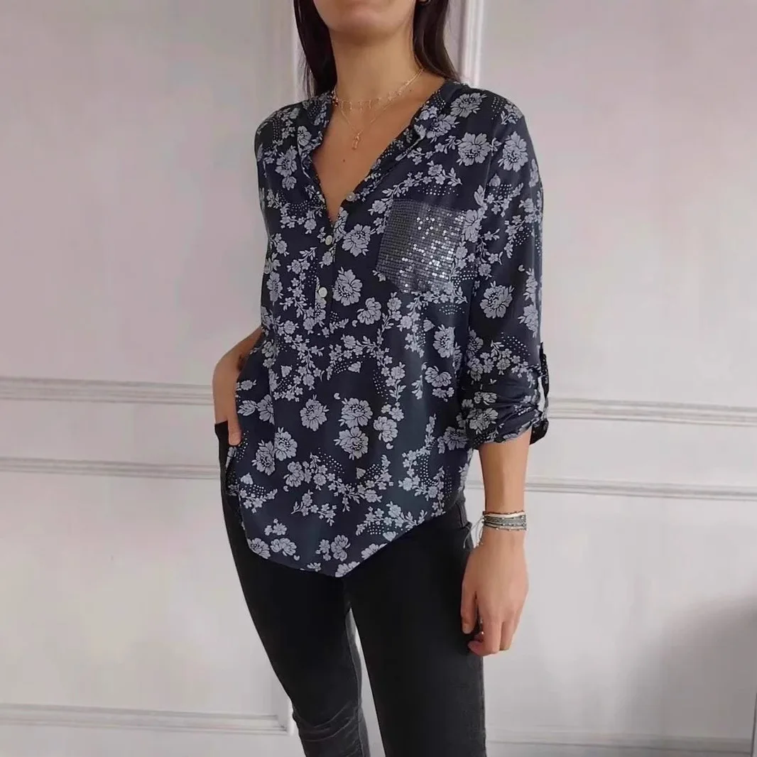 Women Spring Summer Loose Casual Long-sleeved Printed Sequined Pocket Shirt Top Blouse
Women Spring Summer Loose Casual Long-sleeved Printed Sequined Pocket Shirt Top Blouse