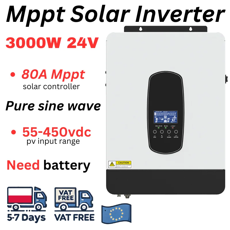 3.2KVA/3.0kw 24v PV Range 55-450VDC Pure Sine Wave 80A MPPT Charger Controller Off Grid Solar Inverter Wi-FI
3.2KVA/3.0kw 24v PV Range 55-450VDC Pure Sine Wave 80A MPPT Charger Controller Off Grid Solar Inverter Wi-FI