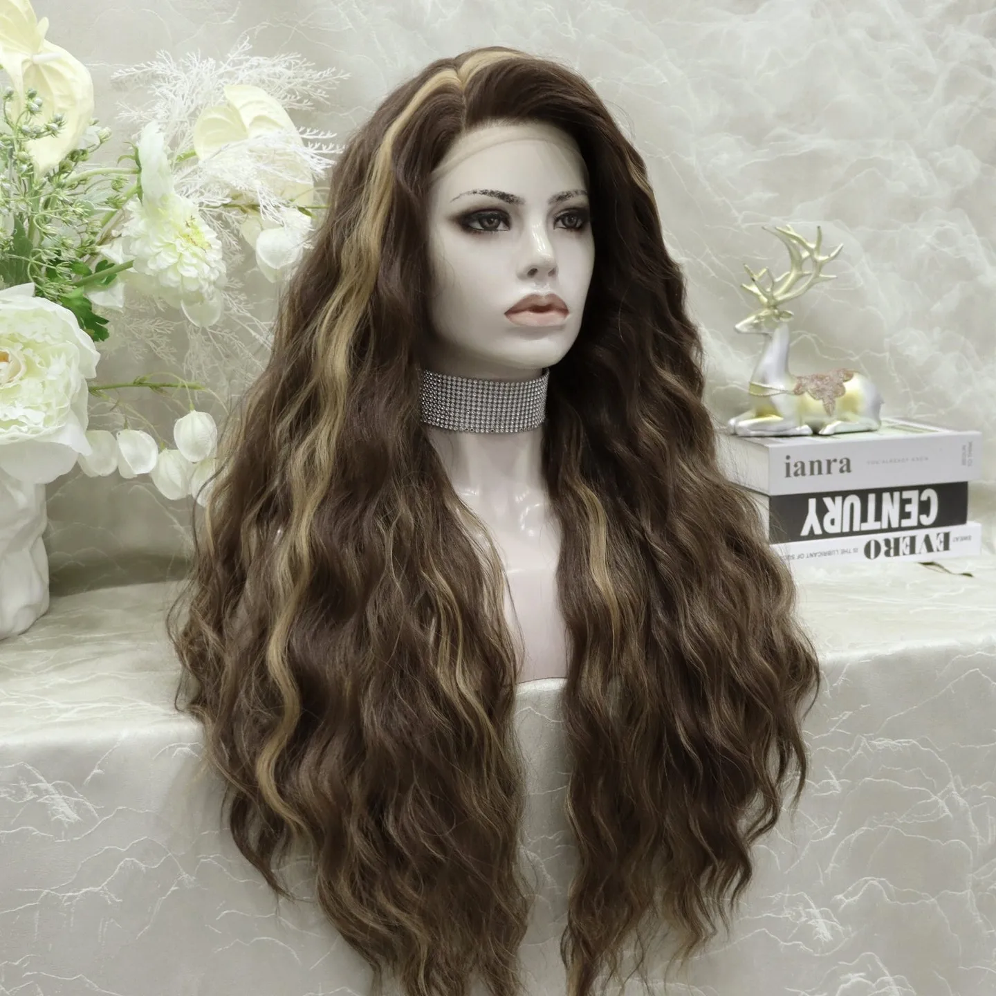 Deep wave Chocolate Brown With Blonde Highlights Lace Front Synthetic Wigs Women Cosplay Wig Pre plucked Hairline
Deep wave Chocolate Brown With Blonde Highlights Lace Front Synthetic Wigs Women Cosplay Wig Pre plucked Hairline