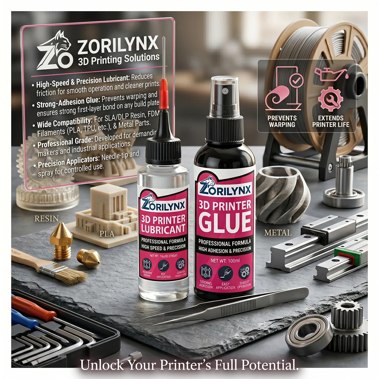Professional 3D Printer Lubricant and Bed Glue Set, Anti-Warp Adhesive & Synthetic Grease for Silent Rails, Universal Care Kit
Professional 3D Printer Lubricant and Bed Glue Set, Anti-Warp Adhesive & Synthetic Grease for Silent Rails, Universal Care Kit