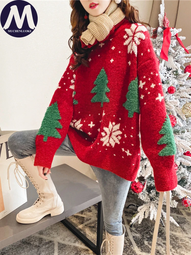 Women's Sweater Autumn/Winter New Christmas Long Sleeved O Neck Sweaters Tops Fashion Casual Loose Knitted Sweater Pullovers
Women's Sweater Autumn/Winter New Christmas Long Sleeved O Neck Sweaters Tops Fashion Casual Loose Knitted Sweater Pullovers