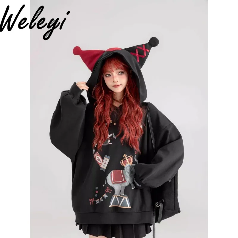 Punk Style Women's Cartoon Printed Hooded Black Sweatshirt 2024 Autumn New Creative Long Sleeve Hooded Jacket Clothes for Women
Punk Style Women's Cartoon Printed Hooded Black Sweatshirt 2024 Autumn New Creative Long Sleeve Hooded Jacket Clothes for Women