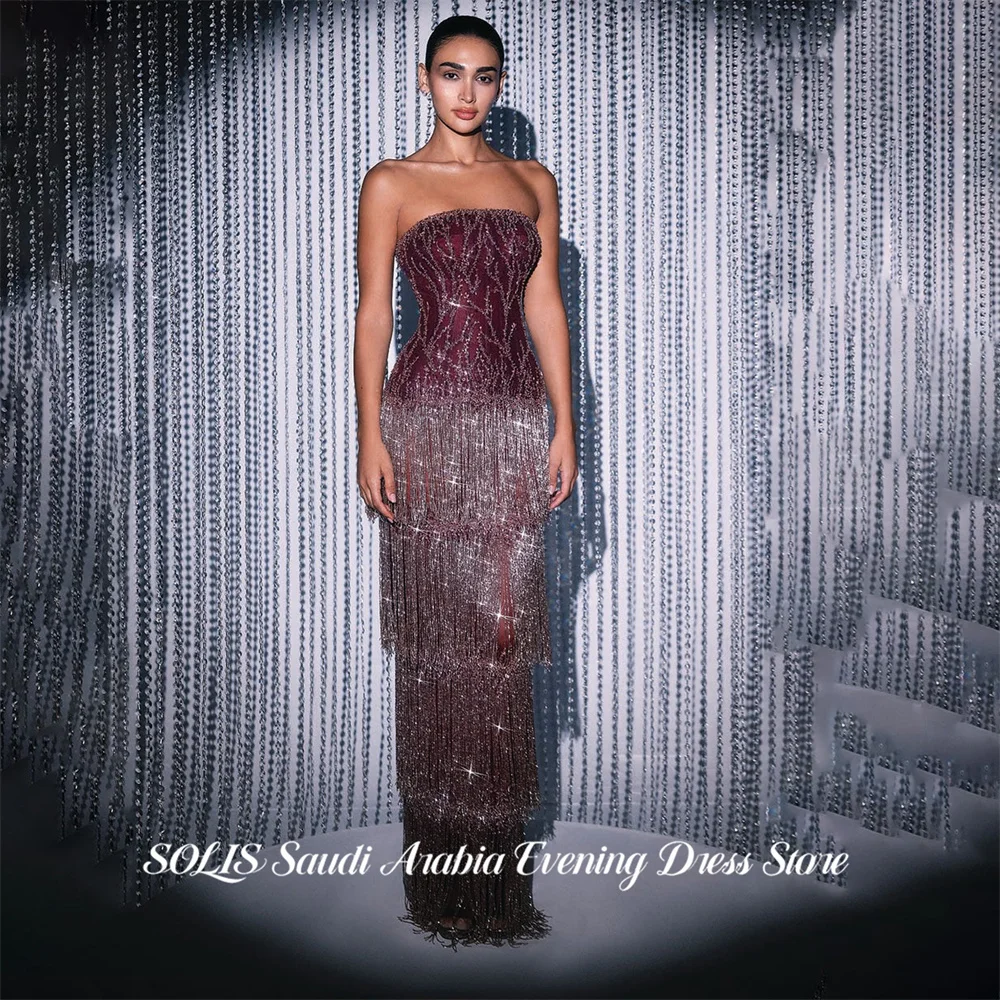 SOLIS Burgundy Evening Dress Strapless Sleeveless Prom Dress Layered Tassel Party Dress Gala Dress for Women Customized
SOLIS Burgundy Evening Dress Strapless Sleeveless Prom Dress Layered Tassel Party Dress Gala Dress for Women Customized