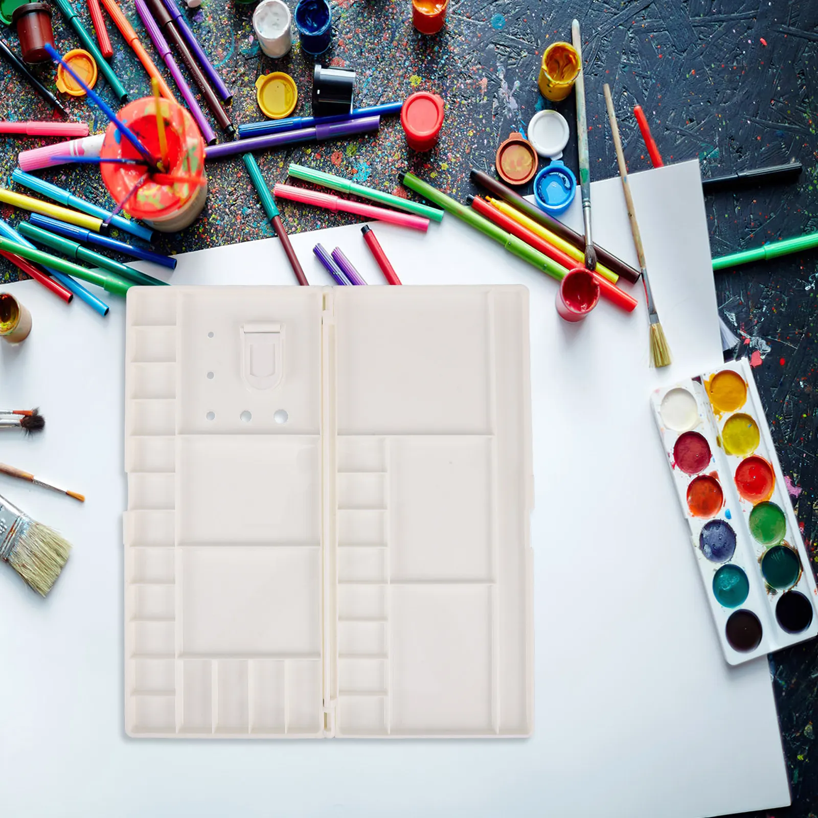 Large Folding Paint Palette Tray 30 Compartments Plastic Watercolor Palette with Lid Thumbhole for Acrylic Gouache Oil Paint
Large Folding Paint Palette Tray 30 Compartments Plastic Watercolor Palette with Lid Thumbhole for Acrylic Gouache Oil Paint