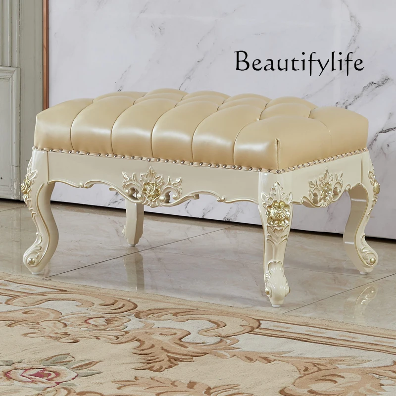 European sofa pedal American white shoe changing stool solid wood carving flower rectangular bedroom tail leather
European sofa pedal American white shoe changing stool solid wood carving flower rectangular bedroom tail leather