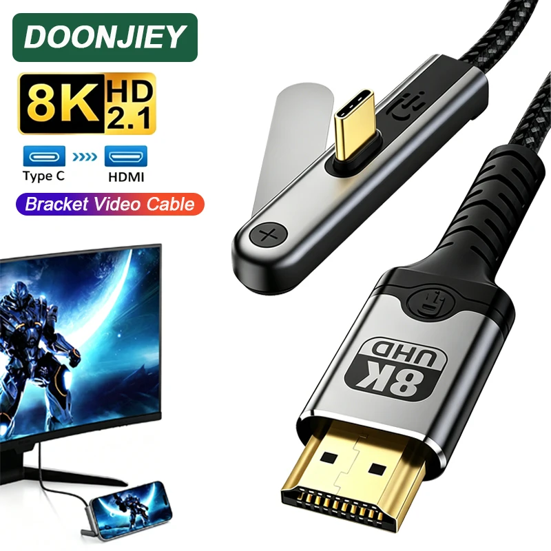 DOONJIEY Type-C to HDMI Cable 8K@60Hz 4K@120Hz HD Video Converter Cable With Foldable Phone Holder For Smartphone Laptop Display
DOONJIEY Type-C to HDMI Cable 8K@60Hz 4K@120Hz HD Video Converter Cable With Foldable Phone Holder For Smartphone Laptop Display