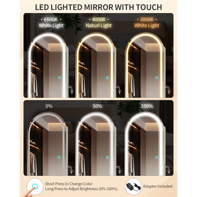 Arched Lighted Mirror Jewelry Cabinet, Wall/Door Mount Jewelry Armoire Organizer With Lights, Full Length Mirror With Jew
Arched Lighted Mirror Jewelry Cabinet, Wall/Door Mount Jewelry Armoire Organizer With Lights, Full Length Mirror With Jew