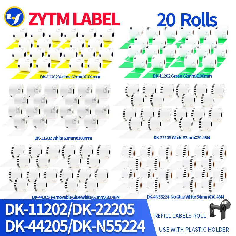 20 Rolls Brother Compatible DK-11202/DK-11209/DK-22205/44205 Labels for QL-700/QL-800/QL-1050/QL-1060/QL-1100 Thermal Printer
20 Rolls Brother Compatible DK-11202/DK-11209/DK-22205/44205 Labels for QL-700/QL-800/QL-1050/QL-1060/QL-1100 Thermal Printer