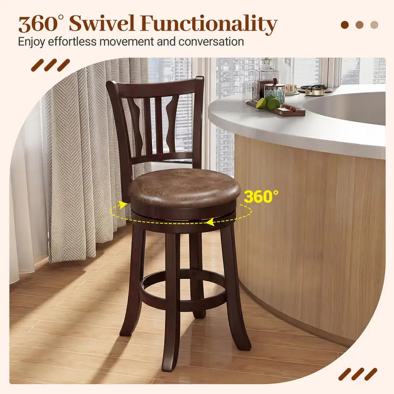 Counter Height Swivel Bar Stools Set of 2 with Back and Solid Rubber Frame-24
Counter Height Swivel Bar Stools Set of 2 with Back and Solid Rubber Frame-24