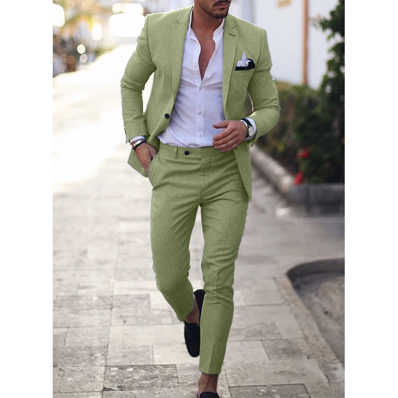 New men's large size suit two piece suit single row one button linen cotton linen solid color suit men
New men's large size suit two piece suit single row one button linen cotton linen solid color suit men