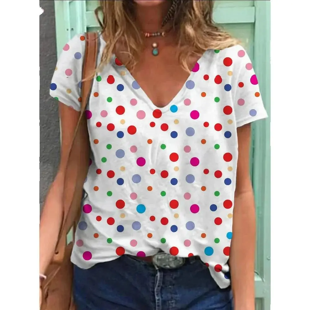 2025women's V-Neck T-Shirt Retro Dots Pattern Print T-Shirt Fashion Women's Leisure Short Sleeve T-Shirt Top Women Summer
2025women's V-Neck T-Shirt Retro Dots Pattern Print T-Shirt Fashion Women's Leisure Short Sleeve T-Shirt Top Women Summer