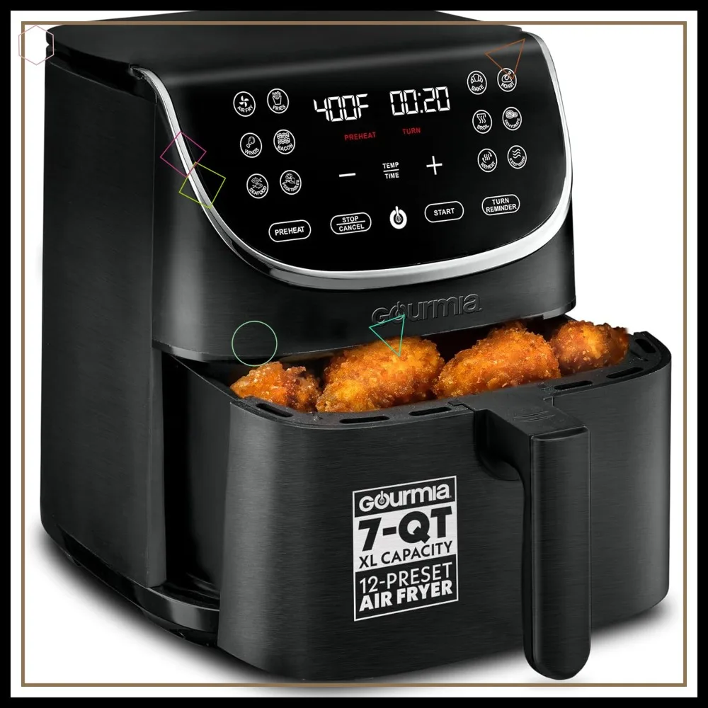7 Qt Air Fryer with LED Display, 12 Presets, 360° Technology, Nonstick Basket, Black
7 Qt Air Fryer with LED Display, 12 Presets, 360° Technology, Nonstick Basket, Black