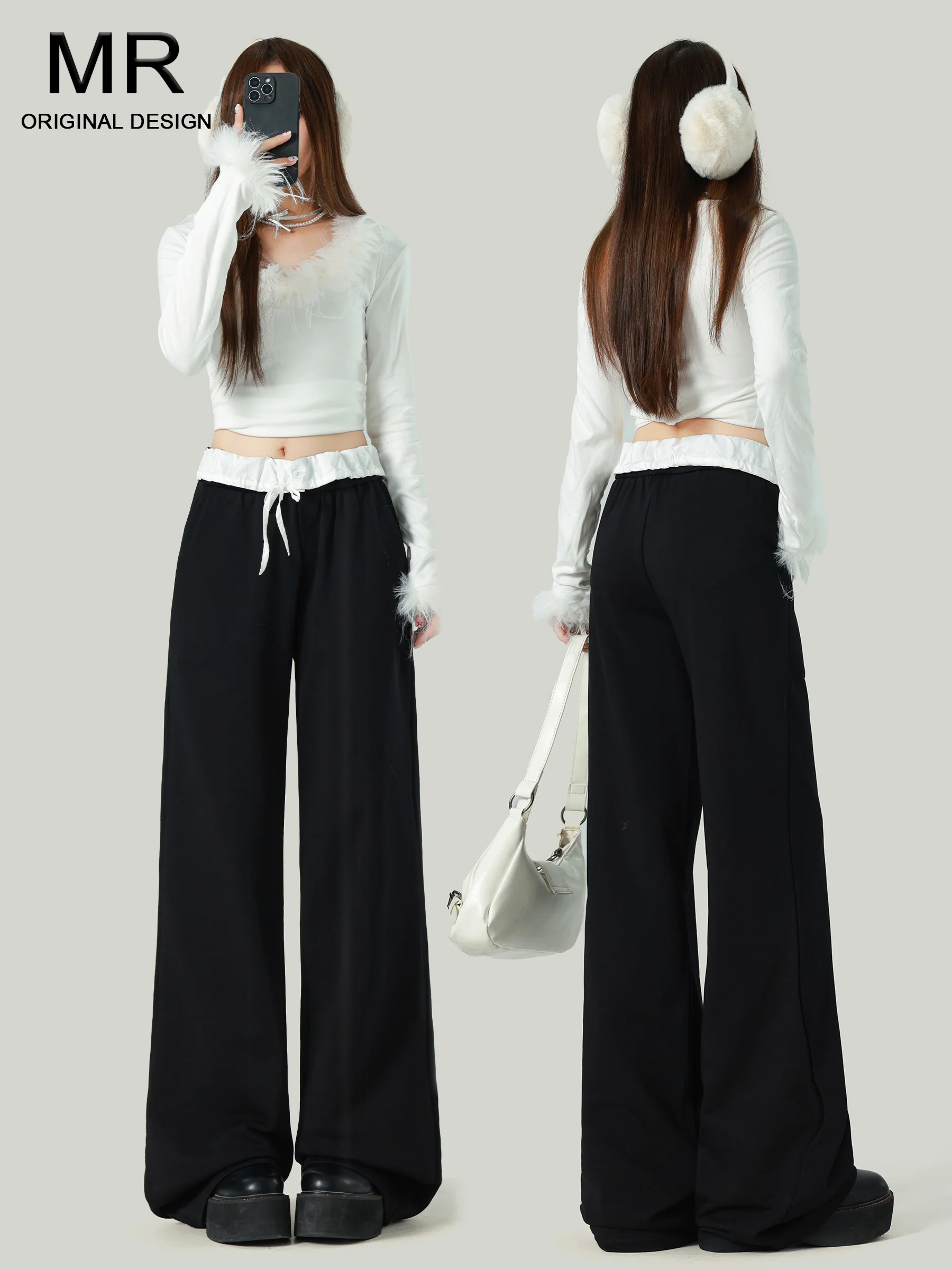 Black High Waist Wide Leg Casual Pants Women's Drawstring Patchwork Loose Slimming Lazy Style Straight Leg Trousers
Black High Waist Wide Leg Casual Pants Women's Drawstring Patchwork Loose Slimming Lazy Style Straight Leg Trousers