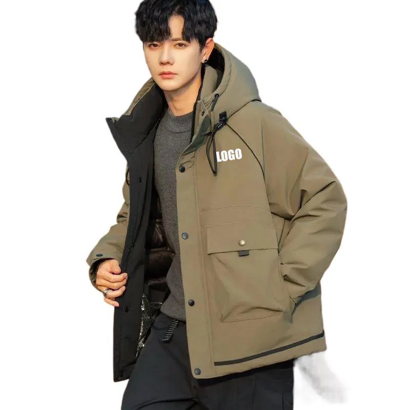 Customized LOGO men's white duck down jacket winter new hooded cold-proof clothing outdoor warm short jacket
Customized LOGO men's white duck down jacket winter new hooded cold-proof clothing outdoor warm short jacket