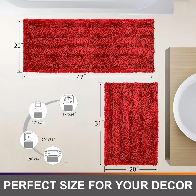 Chenille Bath Mat Set, Red, 50x120cm & 50x80cm, 2-Piece, Non-Slip, Machine Washable
Chenille Bath Mat Set, Red, 50x120cm & 50x80cm, 2-Piece, Non-Slip, Machine Washable