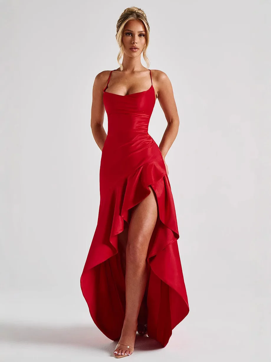 New Satin Spaghetti Strap Ruffle Sexy Maxi Dress Women Off-shoulder Sleeveless Backless Thigh High Split Club Party Dress
New Satin Spaghetti Strap Ruffle Sexy Maxi Dress Women Off-shoulder Sleeveless Backless Thigh High Split Club Party Dress