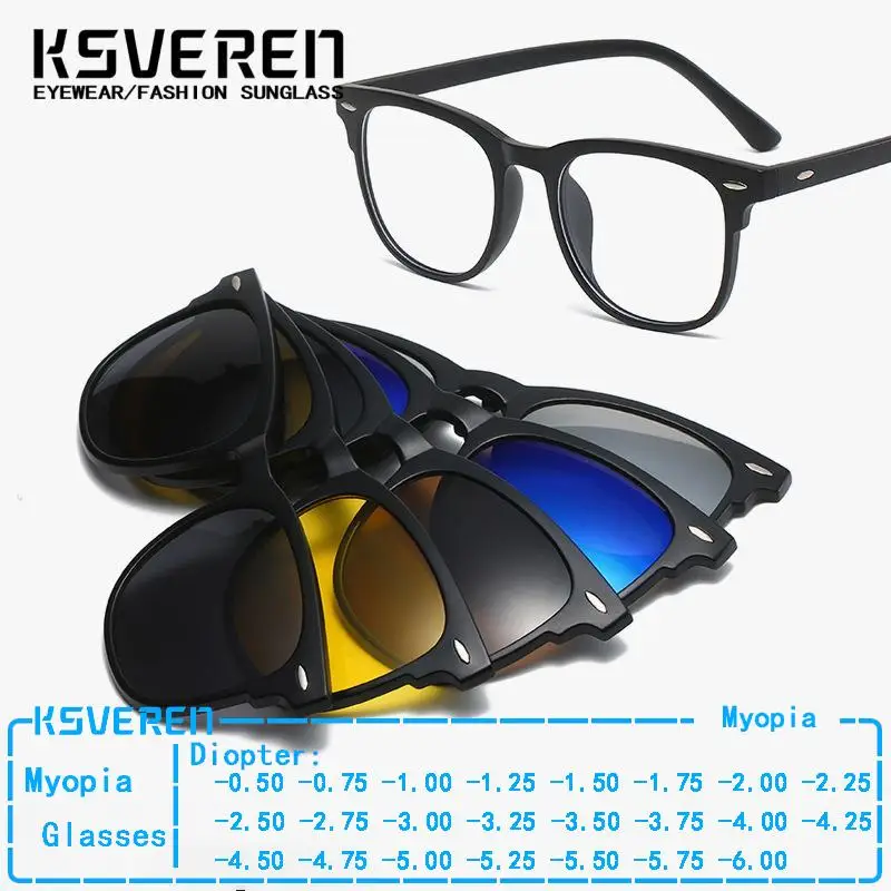 6 In 1 Black Polarized Myopia Sunglasses Men Women TR90 Magnetic Clip On Glasses Optical Prescription Shade Sun Glasses
6 In 1 Black Polarized Myopia Sunglasses Men Women TR90 Magnetic Clip On Glasses Optical Prescription Shade Sun Glasses