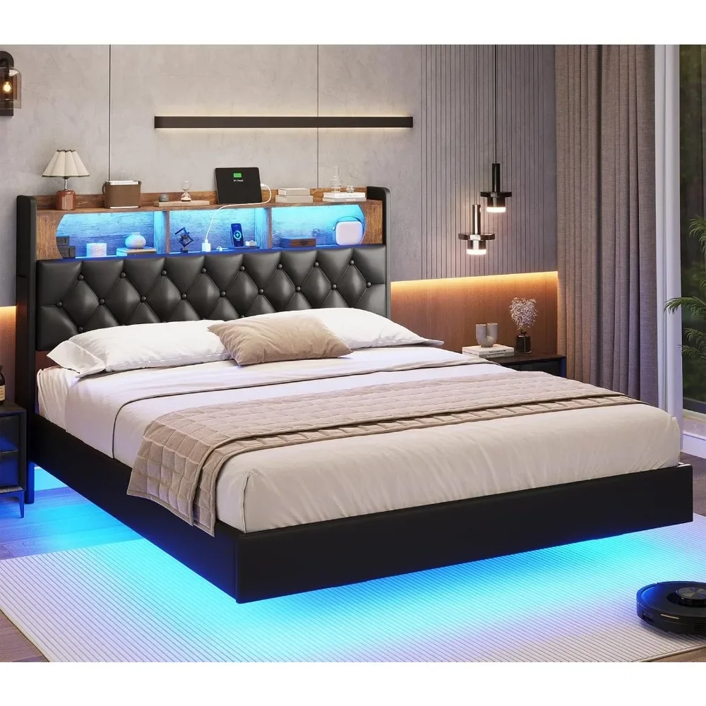 Плавающая рама для кровати с RGB светодиодным освещением, выходами и USB-портами, кровать из искусственной кожи с мягкой платформой
Плавающая рама для кровати с RGB светодиодным освещением, выходами и USB-портами, кровать из искусственной кожи с мягкой платформой