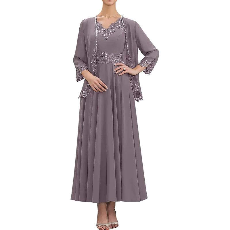2 Piece Mother of The Bride Dresses with Jacket 3/4 Sleeve Chiffon Lace Sequin Evening Dresses for Women Wedding Guest
2 Piece Mother of The Bride Dresses with Jacket 3/4 Sleeve Chiffon Lace Sequin Evening Dresses for Women Wedding Guest