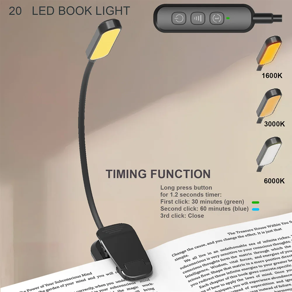 Rechargeable Reading Light 3 Color Temperatures 5 Brightness Levels Flexible Goose Neck Lightweight Clip Book LED Reading Light
Rechargeable Reading Light 3 Color Temperatures 5 Brightness Levels Flexible Goose Neck Lightweight Clip Book LED Reading Light