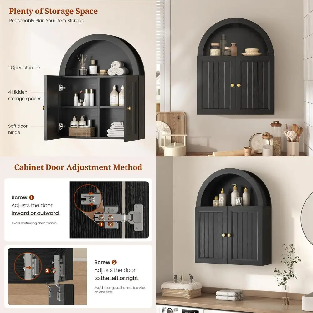 Over Toilet Arched Wall Cabinet with Grille Door, 23.6x30.3 Adjustable Shelf, for Bathroom, Laundry, Kitchen
Over Toilet Arched Wall Cabinet with Grille Door, 23.6x30.3 Adjustable Shelf, for Bathroom, Laundry, Kitchen