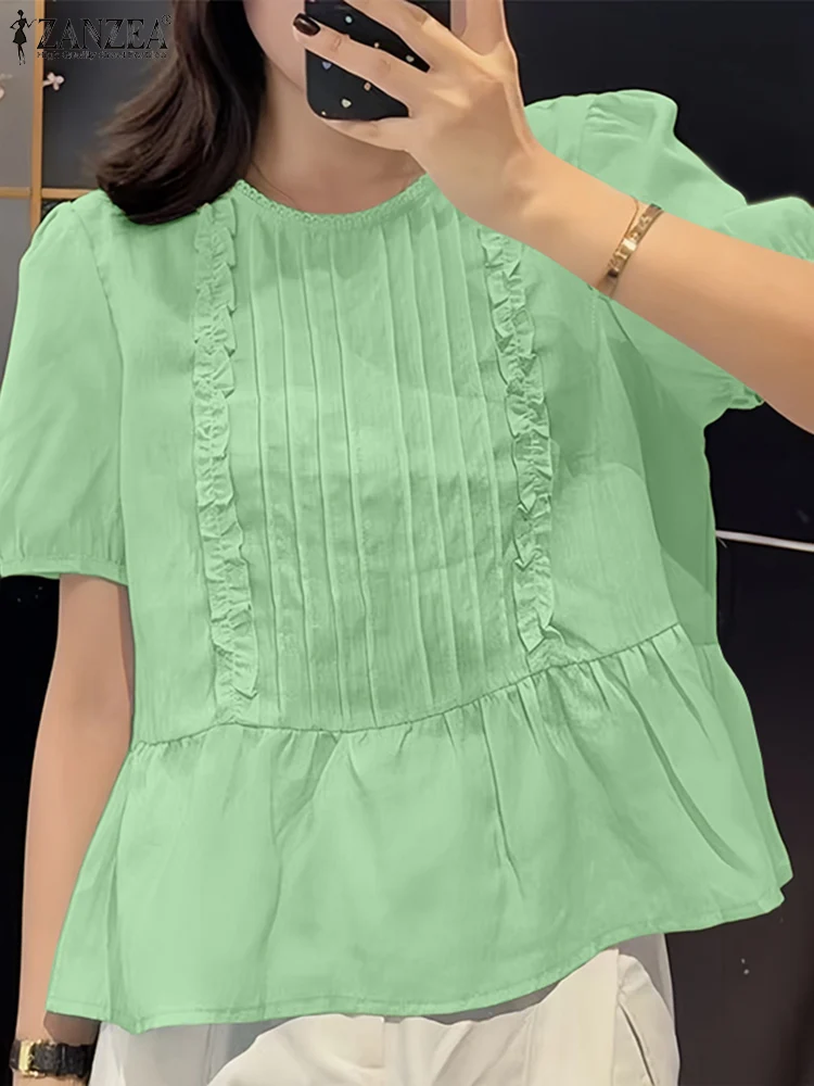 ZANZEA Stylish Women Blouses 2025 Summer Office Pleated Shirts Elegant Short Sleeve Solid Work Blusas Mujer Female O Neck Tops
ZANZEA Stylish Women Blouses 2025 Summer Office Pleated Shirts Elegant Short Sleeve Solid Work Blusas Mujer Female O Neck Tops