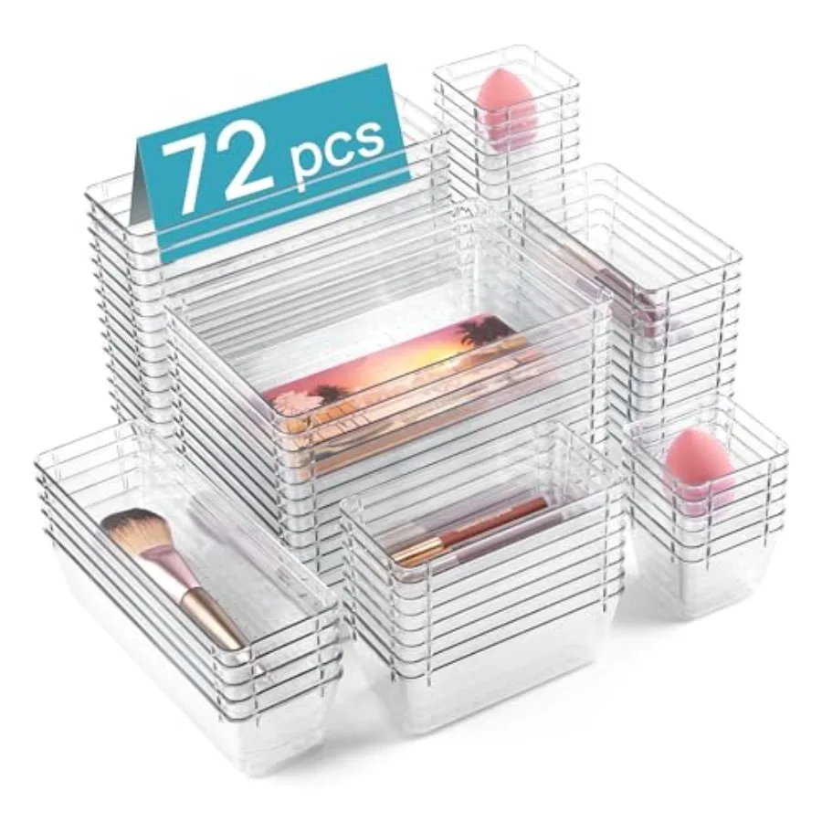 72 PCS Clear Plastic Drawer Organizers Set 4-Size Versatile Bathroom and Vanity Organizer Trays Non-Slip Storage Containers for
72 PCS Clear Plastic Drawer Organizers Set 4-Size Versatile Bathroom and Vanity Organizer Trays Non-Slip Storage Containers for
