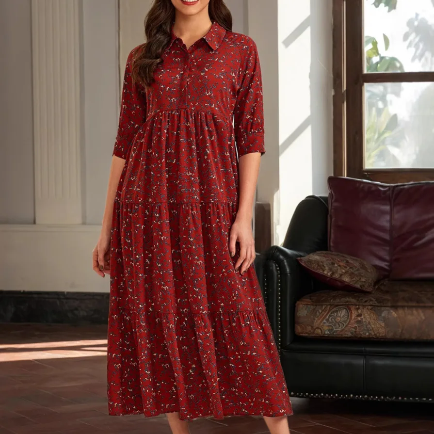 Mom dress, spring and autumn women's clothing, new floral lapel large size, fashionable, simple and elegant temperament, high-en
Mom dress, spring and autumn women's clothing, new floral lapel large size, fashionable, simple and elegant temperament, high-en