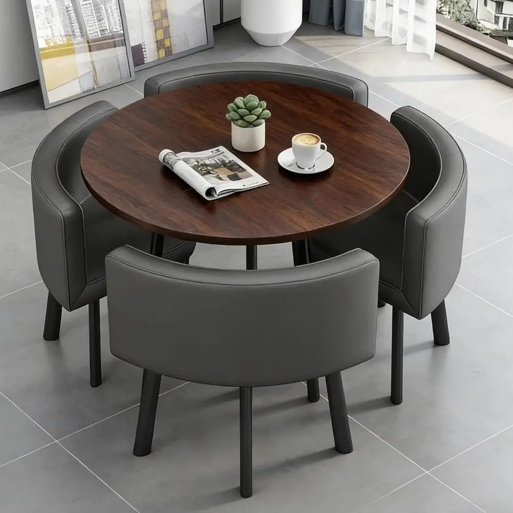 Space-Saving Walnut Round Dining Set for 4, Ideal for Kitchen, Home, Garden, or Restaurant
Space-Saving Walnut Round Dining Set for 4, Ideal for Kitchen, Home, Garden, or Restaurant