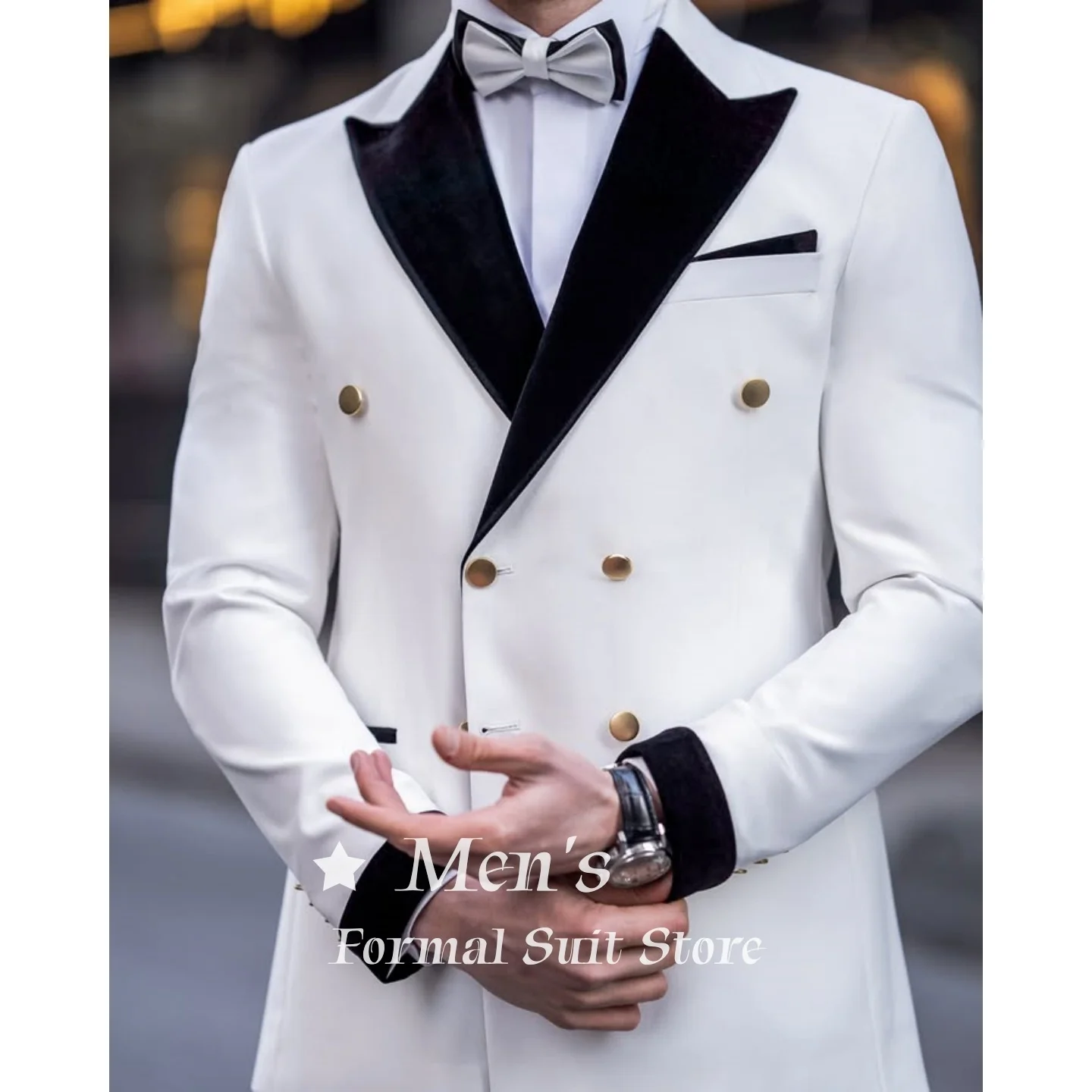 Men's White Black Double Breasted Tuxedo 2 Piece Suit Gold Buttons Velvet Lapel Slim Fit Wedding Groom Prom Blazer Customized
Men's White Black Double Breasted Tuxedo 2 Piece Suit Gold Buttons Velvet Lapel Slim Fit Wedding Groom Prom Blazer Customized
