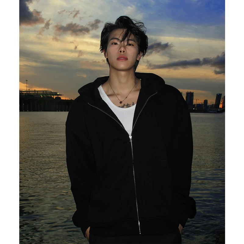 Pure Bla Hooded Zipper Jaet Men's Spring Autumn Sle Casual Cool Heavyweight Cardigan Sweater Faionable Outerwear
Pure Bla Hooded Zipper Jaet Men's Spring Autumn Sle Casual Cool Heavyweight Cardigan Sweater Faionable Outerwear