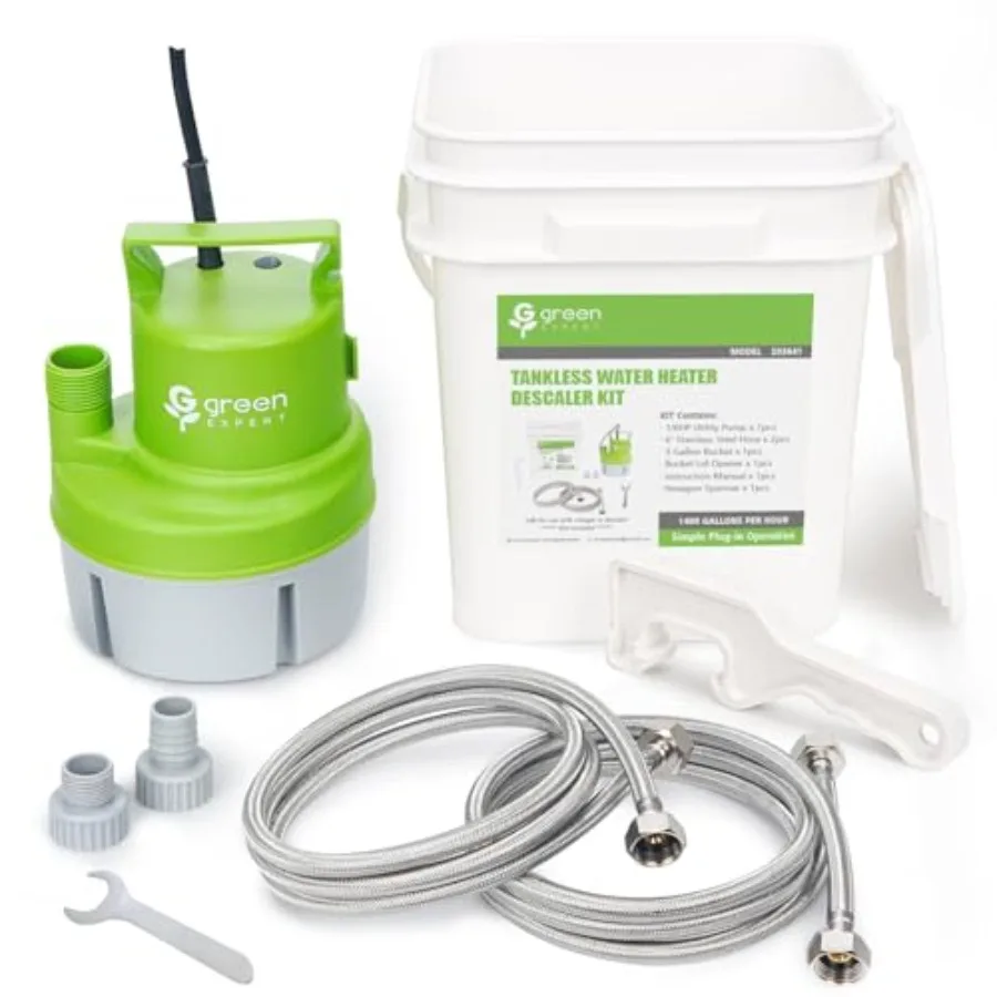 Green Expert Tankless Water Heater Flushing Kit, 1/6 HP Pump 3 Gallon Pail w/Screw-Top Lid, 2 x 6FT 3/4"GHT Stainless Steel Hos
Green Expert Tankless Water Heater Flushing Kit, 1/6 HP Pump 3 Gallon Pail w/Screw-Top Lid, 2 x 6FT 3/4"GHT Stainless Steel Hos