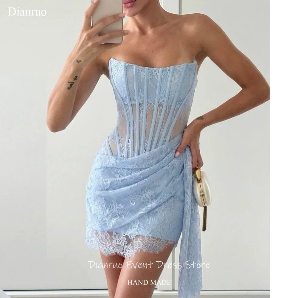 Dianruo Pastel Blue Lace Mini Prom Dresses Bodycon Fashion Cocktail Dresses Sexy Short Birthday Dress Party Gowns Customized
Dianruo Pastel Blue Lace Mini Prom Dresses Bodycon Fashion Cocktail Dresses Sexy Short Birthday Dress Party Gowns Customized