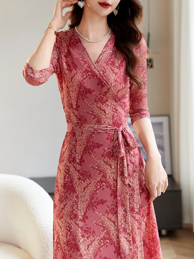 Pink Wheat Spike Elastic Net Gown Feminine Dress by Wrapped Miss Vintage Style Mid-Sleeve Summer New Arrival for Women over 35
Pink Wheat Spike Elastic Net Gown Feminine Dress by Wrapped Miss Vintage Style Mid-Sleeve Summer New Arrival for Women over 35