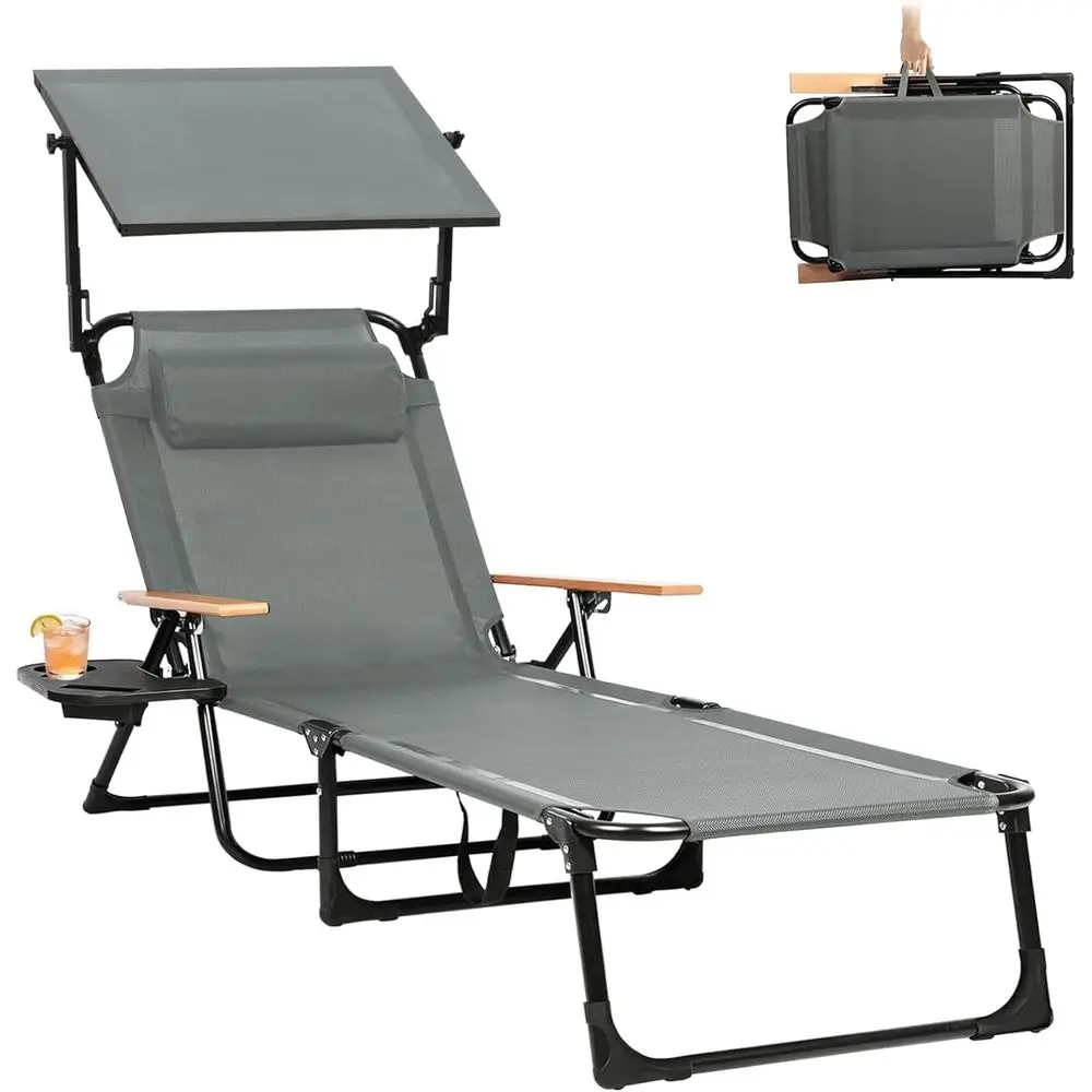 Adjustable 4-Position Outdoor Lounge Chair with Sunshade, Cup Holders, and Removable Pillow - Ideal for Garden, Beach, Patio, Po
Adjustable 4-Position Outdoor Lounge Chair with Sunshade, Cup Holders, and Removable Pillow - Ideal for Garden, Beach, Patio, Po