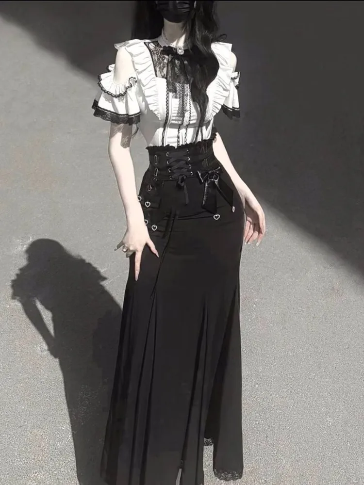 Hollow Out Short Sleeve Lolita Sweet Shirts Women+ Y2k High Waist Bodycon Fishtail Skirts 2025 Summer New Two Piece Sets
Hollow Out Short Sleeve Lolita Sweet Shirts Women+ Y2k High Waist Bodycon Fishtail Skirts 2025 Summer New Two Piece Sets