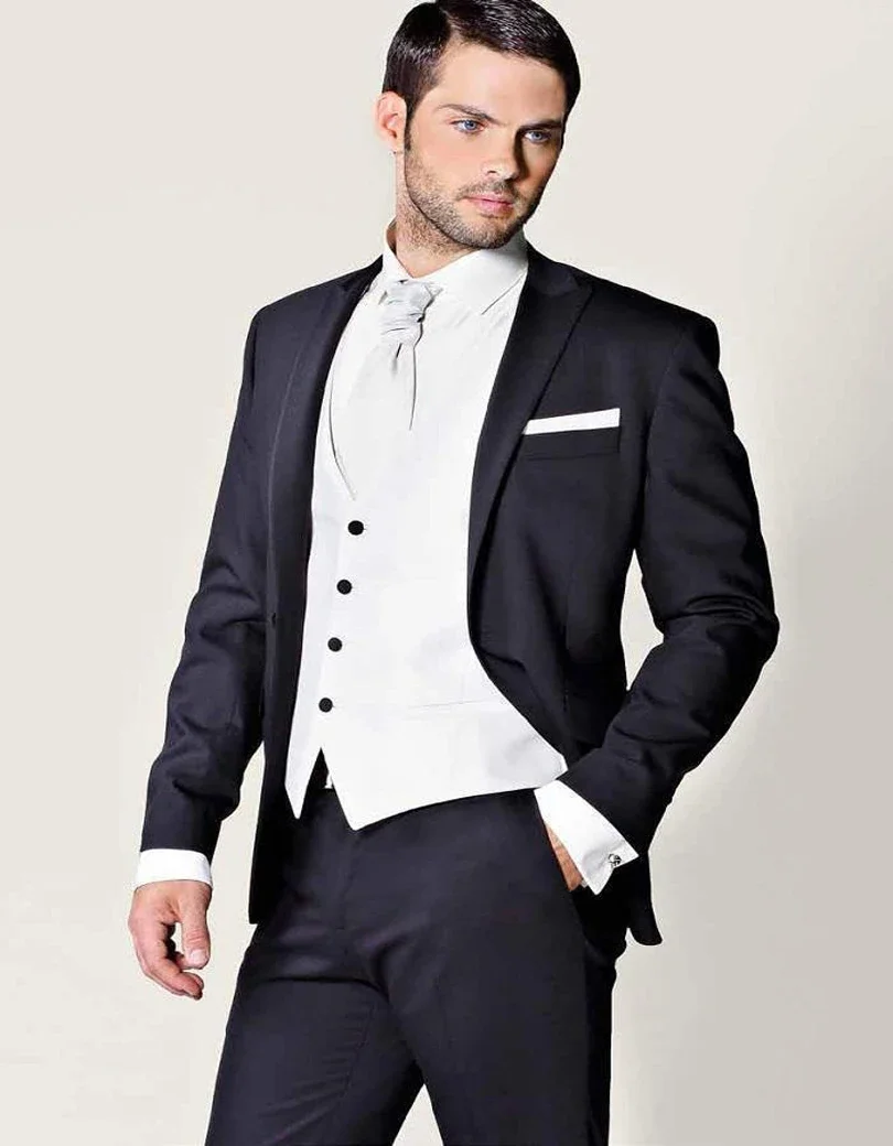 Luxury Men Suits Wedding Black Single Breasted Peak Lapel Fashion Slim Fit Blazer Costume Homme Three Piece Jacket Vest Pants
Luxury Men Suits Wedding Black Single Breasted Peak Lapel Fashion Slim Fit Blazer Costume Homme Three Piece Jacket Vest Pants